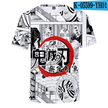 Hip-hop Vaikas Mielas 3D Kpop T-shirt Harajuku Kimetsu nr. Yaiba: Mugen Ressha-Višta Vasaros Atsitiktinis Anime marškinėliai Kietas Viršūnes Tees
