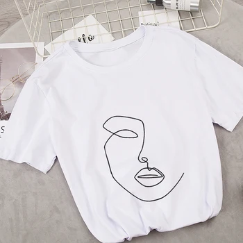 Kpop Gatvės Stiliaus Veido Baudos Linijos Marškinėliai Moterims Topai Atsitiktinis Vasarą Moteris Marškinėlius White Tee Marškinėliai Femme Hiphop Camiseta Feminina