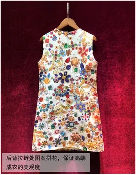 Aukštos kokybės 2018 naujas mados kilimo ir tūpimo tako suknelė vasaros moterims, rankų darbo diamond duobute Baroko derliaus spausdinimo slim prabangūs suknelė nauja