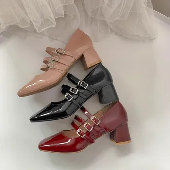 ASUMER dydis 34-40 naujų siurblių batai moterims aikštėje kojų sagtis aikštėje aukštakulnius batus, elegantiškas biuras natūralios odos bateliai moterims