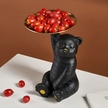 Derva namų, biuro, viešbučio, stalo apdailos gyvūnų šiuolaikinių amatų juodasis Lokys vaisių plokštė statula dekoro kambarį valgomasis
