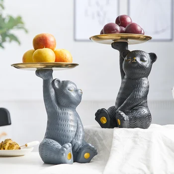Derva namų, biuro, viešbučio, stalo apdailos gyvūnų šiuolaikinių amatų juodasis Lokys vaisių plokštė statula dekoro kambarį valgomasis