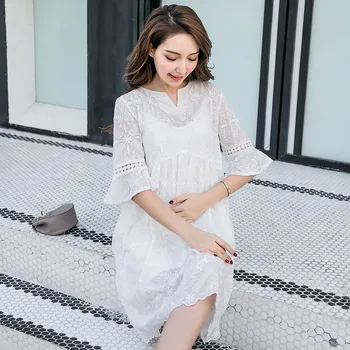 2019 naujas naujas korėjiečių versija pasakų Plonas nėrinių aplikacija sijonas moterų aukšto juosmens balta motinystės suknelė dviejų dalių