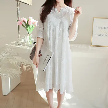 2019 naujas naujas korėjiečių versija pasakų Plonas nėrinių aplikacija sijonas moterų aukšto juosmens balta motinystės suknelė dviejų dalių