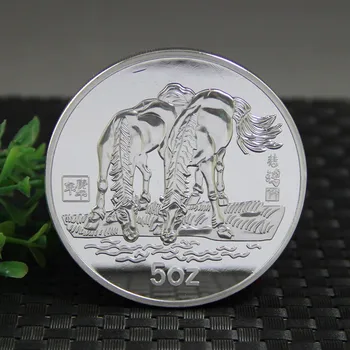 Metų Arklių Sidabro Padengtą Monetos didelis Proginių 5oz Monetų Kinų Zodiako Gyvūnų Monetos