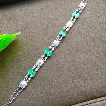 Natūralus žaliasis smaragdas, perlas Apyrankės Natūralus akmuo Apyrankę S925 sidabrinė apyrankė Mados grandinės dviejų eilučių mergina šalies baudos Juvelyriniai