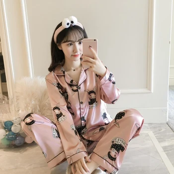 Moterų Sleepwear Seksualus Šilko Satino Pižama Pižamos Nustatyti ilgomis Rankovėmis Viršūnes+Kelnės pyjama mujer naktiniai drabužiai Pijama Feminino M-5XL