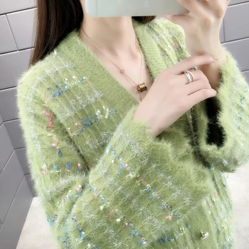 Fotografuoti nauji moteriški drabužiai, rudenį ir žiemą, naujas gauruotas megztinis švarkas 50