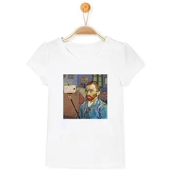 Naujas Atvykimo Vaikų Drabužių 2020 Metų Vasaros Juokinga Van Gogh Aliejaus Tapybai Šuo Astronautas Klaidingą T-marškinėliai Berniukams, Atsitiktinis Marškinėlius Mergina Mielas