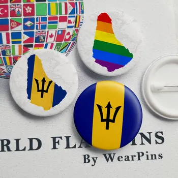 Barbadosas Vėliavos Žemėlapis Alavo Mygtuką Smeigtukai LGBT Gėjų Vaivorykštės Pasididžiavimas Alavo Mygtuką Ženkliukai