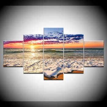 Drobės Paveikslą su jūros saulėlydžio, saulėtekio marina 5 vnt Sienos Meno Tapybos Modulinės Tapetai Plakatas Spausdinimo Namų Dekoro