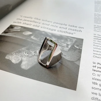 Nekilnojamojo 925 Sterlingas Sidabro Stačiakampio Formos Žiedas Minimalistinė Geometrinių Reguliuojamas Atidaryti Žiedai Moterims Prabangus Fine Jewelry