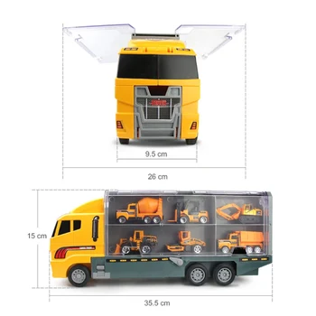 2-in-1 Didelis Sunkvežimis Žaislas 6pcs Mini Lydinio Diecast Automobilio Modelis 1:64 Skalę, Žaislai, Automobilių Vežėjas Sunkvežimių Inžinerijos Automobilio Žaislai, Vaikų Berniukų
