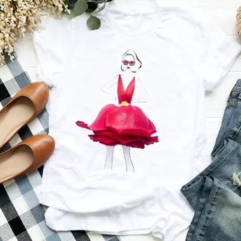Moterų Lady Gėlių Ponios Darbo Stiliaus Tendencijos 90s Spausdinti Ponios T Tee Moteriški Marškinėliai, Drabužiai Marškinėlius Moterų Top Grafinis T-shirt
