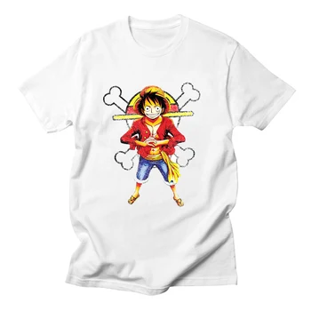 Juokinga Luffy T Marškiniai Vyrai Anime One Piece Tee Marškinėliai Balti O-kaklo Spausdinti Atsitiktinis Medvilnės Drabužius Nemokamas Pristatymas