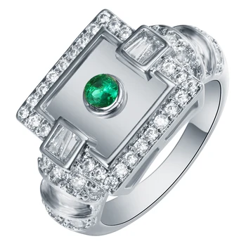 2016 karšto pardavimo aukso spalvos žiedas žalios spalvos cz papuošalai naujas mados didelių kvadratinių sidabro padengtą dydis 6-9 Sužadėtuvių Žiedai papuošalai