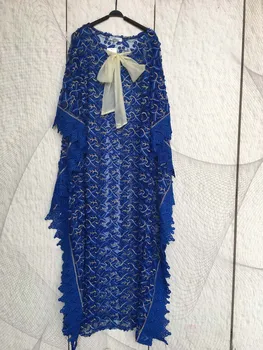 Super Dydžio, ilgomis Rankovėmis Nėrinių Suknelės Rudenį Afrikos Moterų Dashiki Mados Vandenyje tirpus Nėrinių Prarasti Zawalcowany Siuvinėjimo Ilga Suknelė