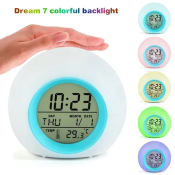 Kūrybos Pakeisti 7 Spalvų Žadintuvas Vaikams LED Laikrodis, Šviesos, Skaitmeninis Laikrodis, Keitimas Naktį Žėrintis Lentelė Darbalaukio Despertador1