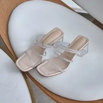 Krazing puodą 2020 karštą vasaros batai peep toe kristalų aukšti kulniukai paslysti ant mulų prancūzų romantikų kalnų krištolas sexy sandalai moterims L23