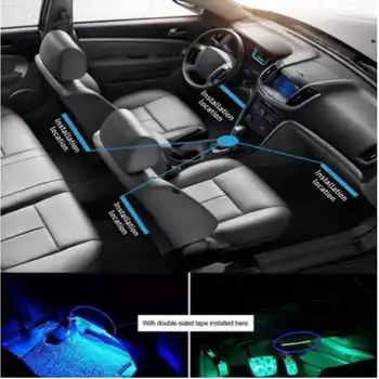 Automobilio LED Šviesos Juostelės 4Pcs 48 Led Spalvinga Automobilio Salono Atmosferą Neon Juostelės Žibintai, Balso aktyvuota Muzikos Ritmą Apšvietimas