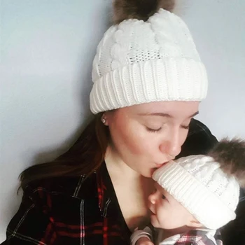 2VNT Mama&Baby Skrybėlę Šeimos Žiemą Šilčiau Mezgimo Vilnos Kepuraitė Slidinėjimo Kepurė