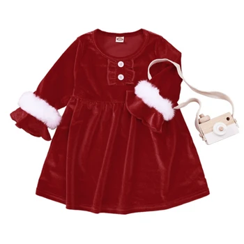 2020 M. Nauja Baby Merginos Kalėdų Dress Rudens Žiemos Ilgos Rankovėmis Lotus Lapų Rankogaliai Mielas Suknelė 0-3-24 Mėnesių Naujagimiui Drabužiai