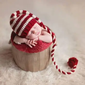 Ilgos Uodegos Kalėdų Skrybėlę Naujagimiui mezgimo Rekvizitai Juostele Nėrimo Baby Hats Rekvizitai Fotografijos