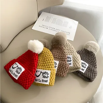 Wasoyoli Kūdikio kepurė Ir Šalikas Nustatyti nuo 1 iki 4 metų Megzti Spalvingus Šiltas, Mielas Kepurė Šalikas Žiemos Kūdikio Šypsena Solid Color Kids Beannies