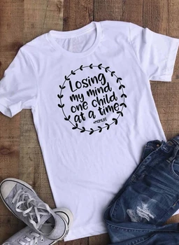Prarasti Savo Proto, Vienas Vaikas tuo Metu T-shirt motinos dienos dovana, juokinga šūkis grunge tumblr medvilnės marškinėliai grafinis derliaus tee - K811