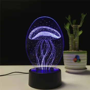 Naktį Šviesos diodų (LED) Lempos Medūzos 3D Vaizdo Iliuzija Lempos Skaidrus Akrilo 7 Spalva Keičiasi Touch Stalo Lempa Vaikams Dovanų Lavos Lempa