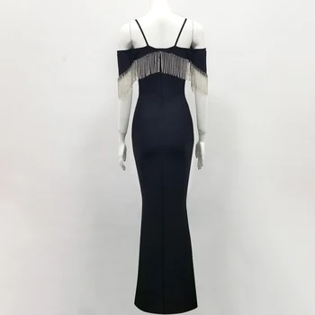 2019 Naujas Moterų Maxi suknelė juoda Kutas Spageti Dirželis Vestidos Įžymybė vakare šalies bodycon tvarstis suknelės
