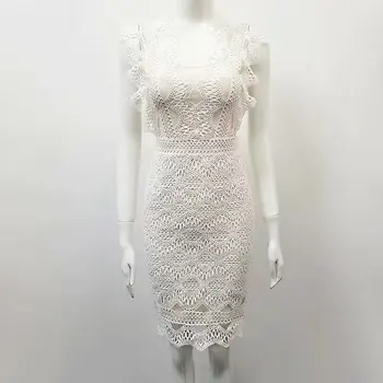 Nėriniai Tuščiaviduriai Iš Tvarstis Suknelė Elegantiškas Įžymybė Vakare Šalies Mados Moterų Sexy Mini Baltos Suknelės