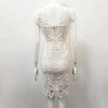 Nėriniai Tuščiaviduriai Iš Tvarstis Suknelė Elegantiškas Įžymybė Vakare Šalies Mados Moterų Sexy Mini Baltos Suknelės