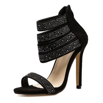 Moterų sandalai vasarą aukšti kulniukai, prabangūs krištolo šalis vestuvių batai ponios sexy peep toe stiletto juoda siurbliai zapatos mujer